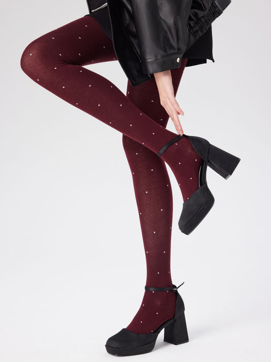 Bordo Puantiyeli Külotlu Çorap