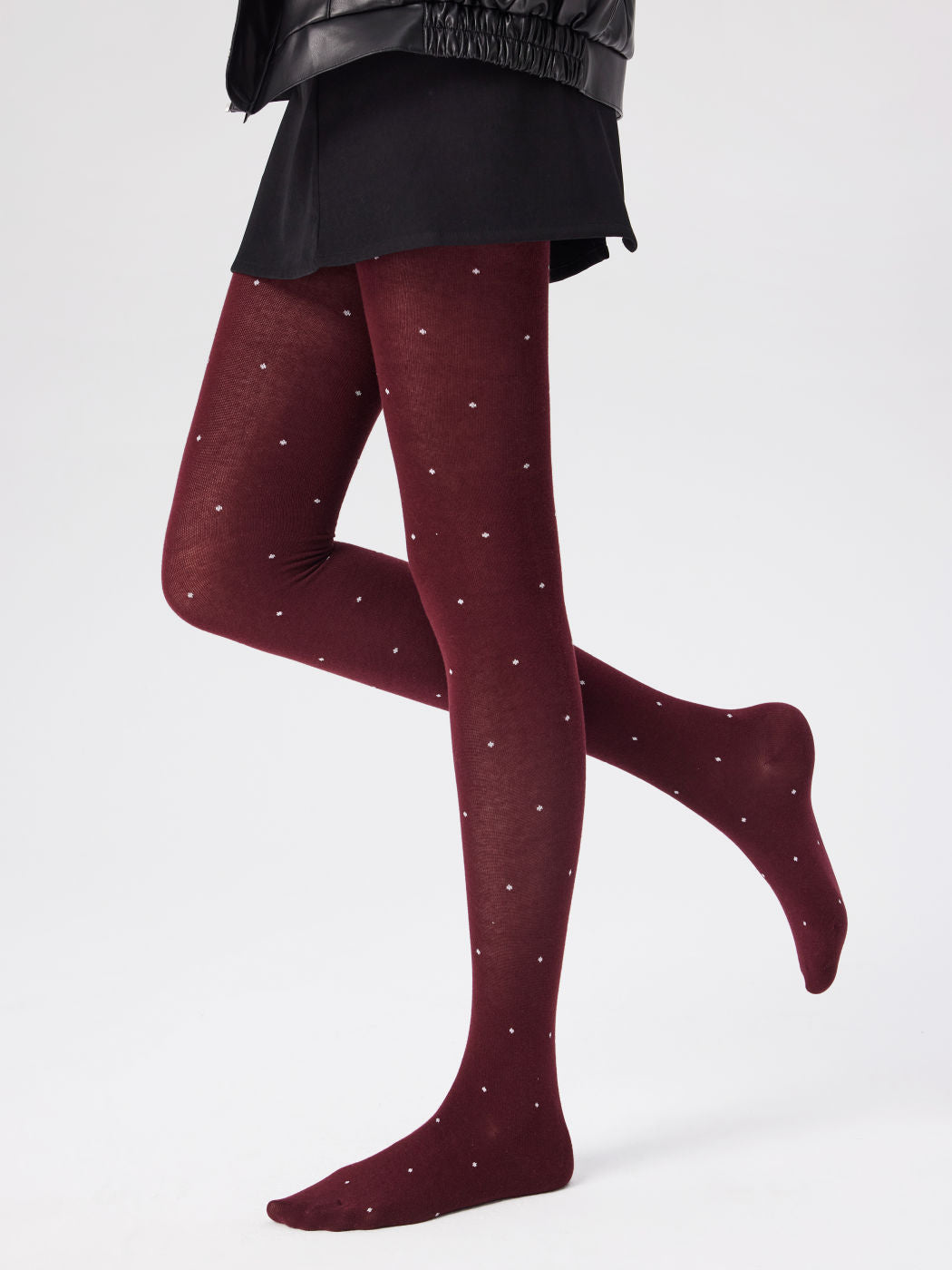 Bordo Puantiyeli Külotlu Çorap