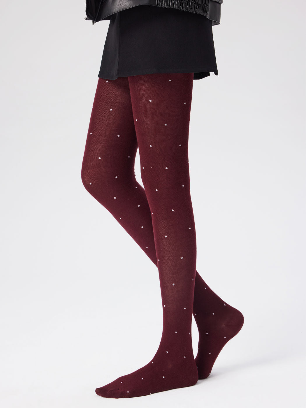 Bordo Puantiyeli Külotlu Çorap