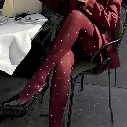 Bordo Puantiyeli Külotlu Çorap